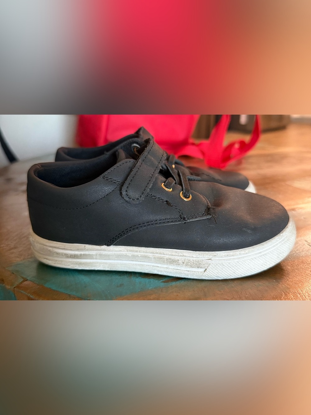 French Toast Black Kids Sneakers with White Sole